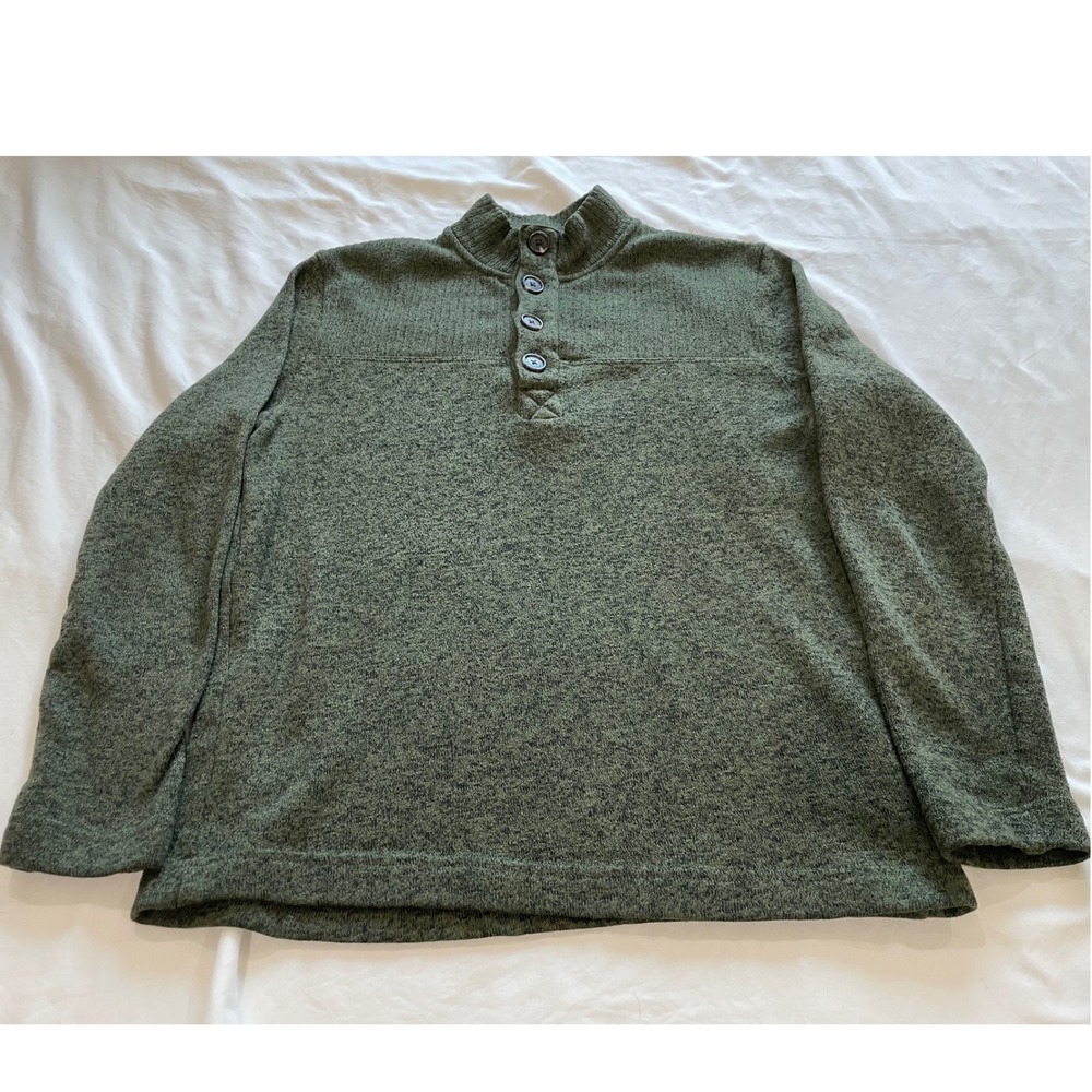 Telluride Clothing Co Mens M Green Marl Fleece Lined Button Mock Neck Sweater - Picture 1 of 5